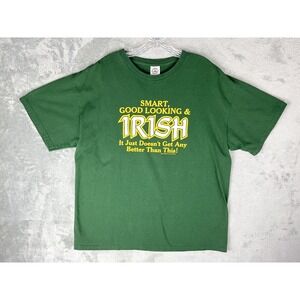 Vintage Y2K Smart Good Looking Irish Graphic Tee XL Humor Funny Novelty Crew